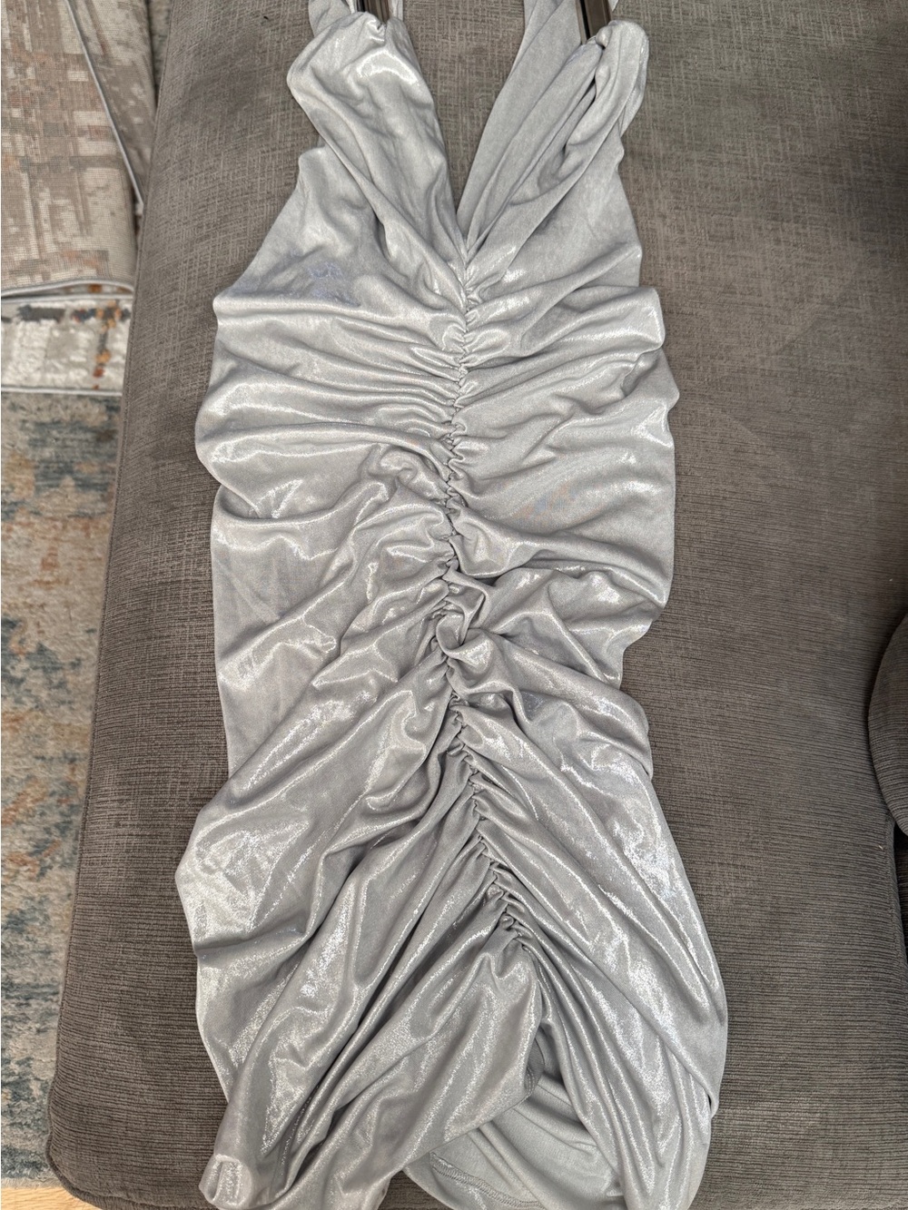Forplay Silver Shimmer Ruched Midi Dress